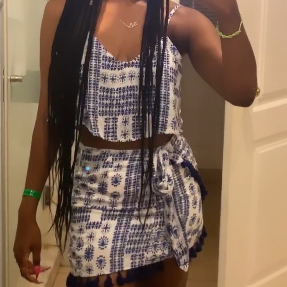 Blue and White Skirt Set